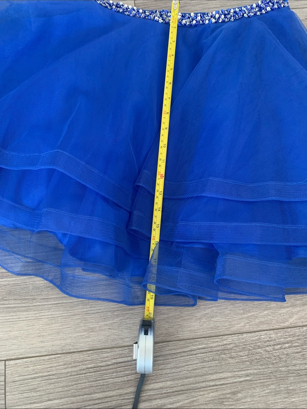 Royal Blue Layered Tulle Skater Skirt with Embellished Waist - Picture 5 of 5